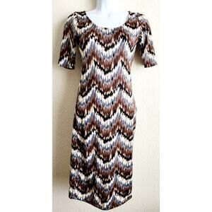 Fashion Dazzle Brown Black Gray Chevron Striped Dress XS Lightweight Stretchy